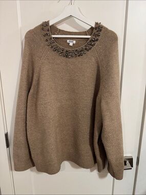PENN Penningtons Taupe Jeweled Rhinestone Sweater Plus Size 2X